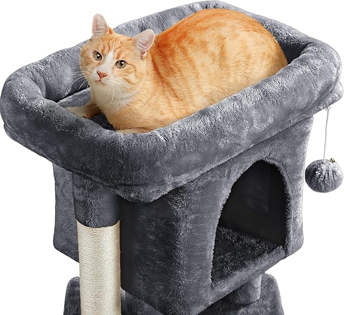 Topeakmart Cat Tree with Extra Large Plush Perch, Soft Cat Condo & Sisal-Covered Scratching Posts for Large Cats, Kittens Cats, 23.5 Inches, Gray