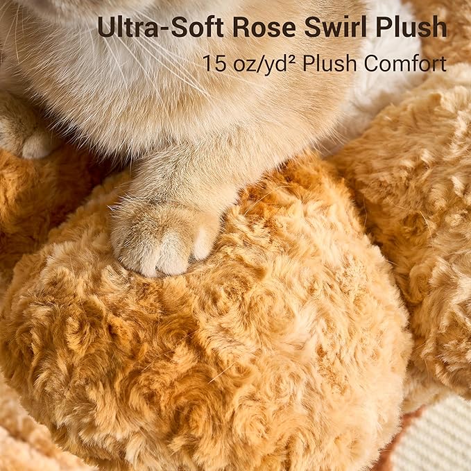 Aesthetic Flower Cat Tree Tower with Scratching Post for Indoor Cats, 30" H Modern Cat Tree with Natural Solid Wood Branch, Fluffy Cat Beds Removable & Large Scratching Board, Sunset Brown