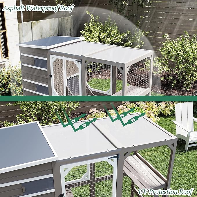 71" H Large Catio Outdoor Cat Enclosure, Walk-in Catio Cat Patio Weatherproof Attached Window for Multiple Cats, Semi-Enclosed Kitty Condo Enclosure Outside with Asphalt and UV Protection Roofs