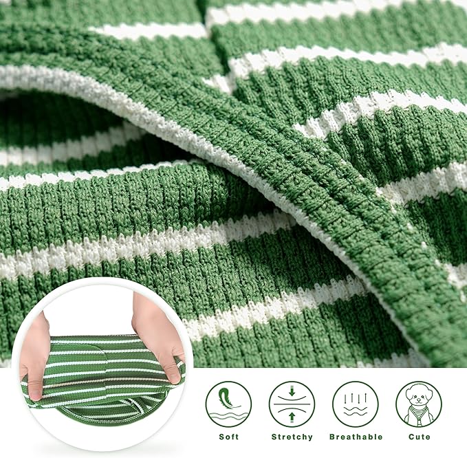 Dog Clothes, Stripe Dogs Shirts for Small & Medium Breeds, Pet Tank Top, Breathable Waffle Fabric Puppy Outfit, Shirt for Chihuahua, Yorkie, Dachshund, Corgi (Green, Medium)