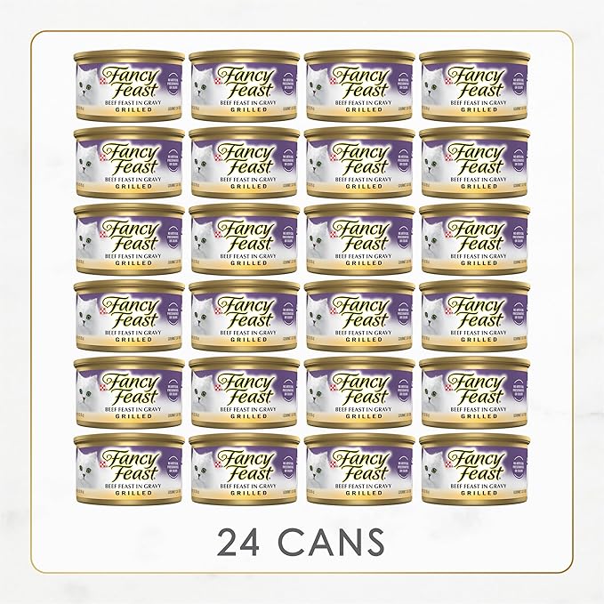 Purina Fancy Feast Grilled Wet Cat Food Beef Feast in Wet Cat Food Gravy - (Pack of 24) 3 oz. Cans