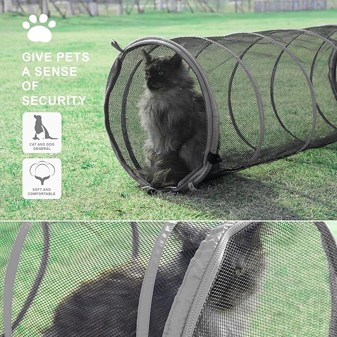Catio Outdoor Cat Enclosure, 3-in-1 Extra Large Portable Cat Playpen with Tower Tent & Tunnel, Foldable Waterproof Mesh Catio for Indoor Outdoor Cats & Small Pets