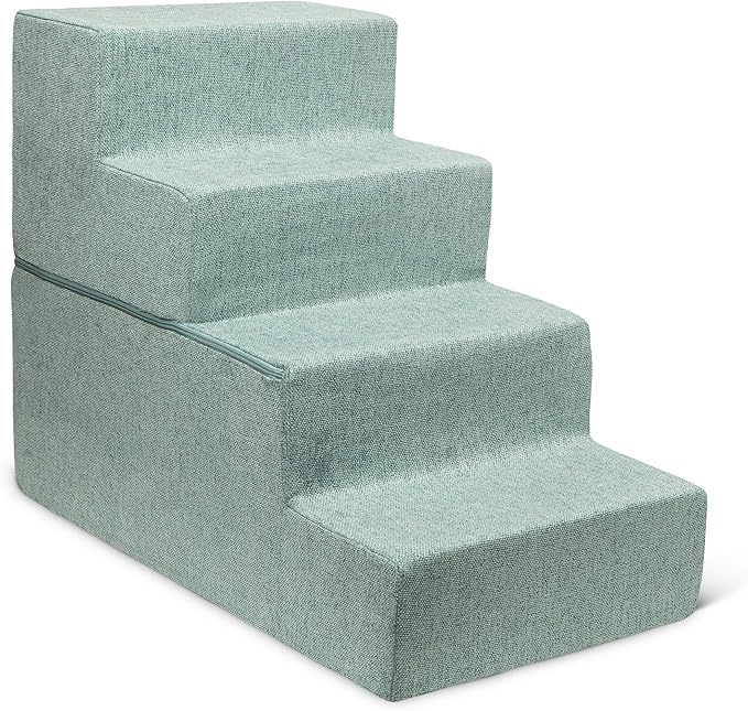 Best Pet Supplies Dog Stairs & Steps - Foam Steps for Small Dogs & Cats, Non-Slip Indoor Balanced Pet Step Support, Dog Ramp, No Assembly, Foldable Stair, Pale Teal, 4-Step