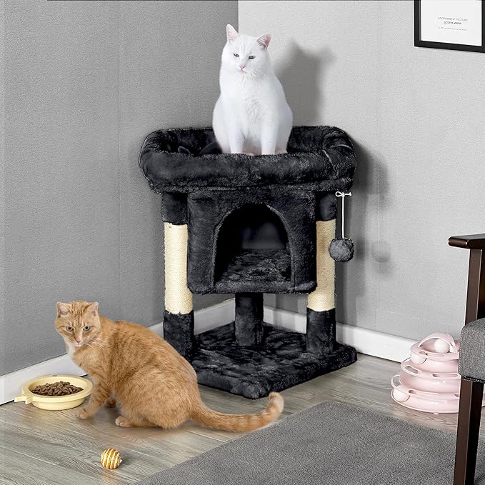 Topeakmart Cat Tree with Extra Large Plush Perch, Soft Cat Condo & Sisal-Covered Scratching Posts for Large Cats, Kittens Cats, 23.5 Inches, Black