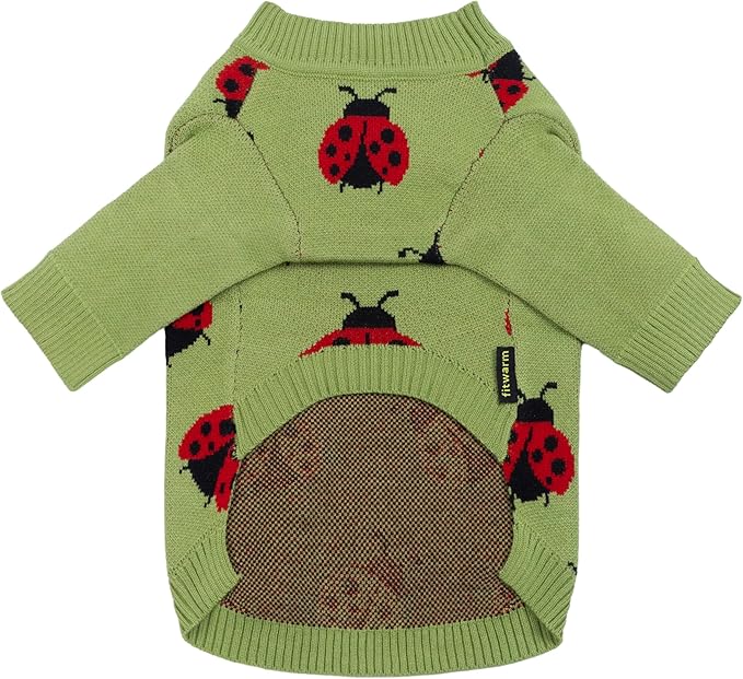 Fitwarm Ladybug Dog Sweater, Warm Dog Winter Clothes for Small Dogs Boy Girl, Pet Outfit, Green, Red, Black, XS