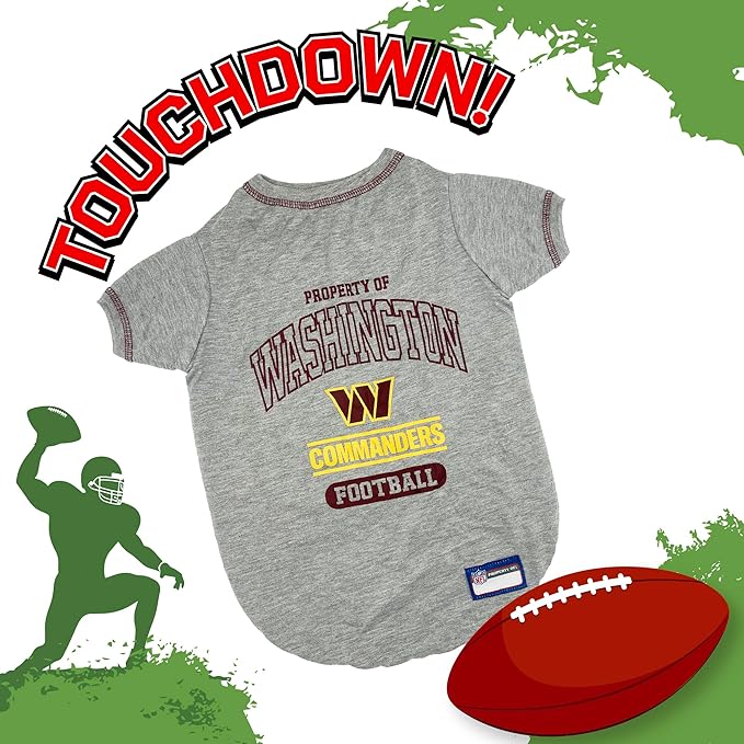 NFL Washington Commanders Dog T-Shirt Medium. - Licensed Shirt for Pets Team Colored with Team Logos- Premium Stretchable Materials for the Comfort of Your Dog & Cat