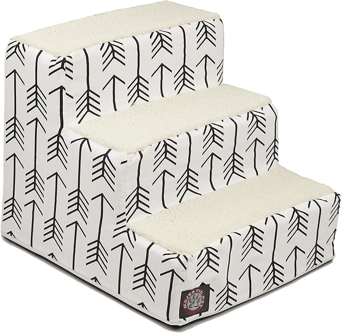 Majestic Pet Portable Pet Stairs | Soft Sherpa Steps Foam Feeling | Steps for Dogs & Cats | Dog & Cat Ramp | Indoor Only | Max Weight: up to 250 Lbs, 3 Step, Arrow White/Black