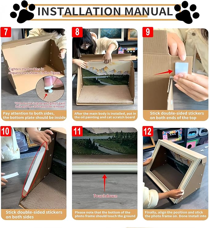 Horizontal Oil Painting Cat Bed & Scratcher - Durable Art Frame with Replaceable Art, Cat House for Indoor Cats Simple-Assembled Bed Couch Cave Condo Home Decoration(Starry Night &Sunflower)