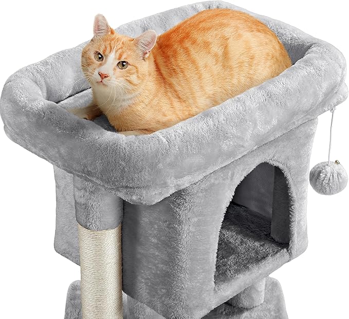 Topeakmart Cat Tree with Extra Large Plush Perch, Soft Cat Condo & Sisal-Covered Scratching Posts for Large Cats, Kittens Cats, 23.5 Inches, Light Gray