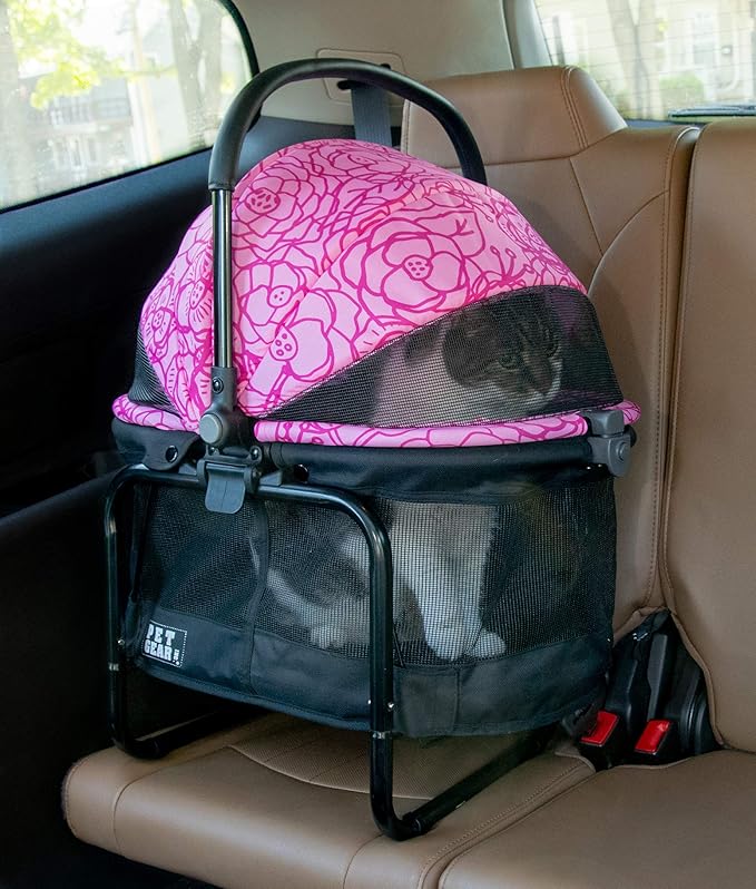 Pet Gear 3-in-1 Travel System, View 360 Stroller Converts to Carrier and Booster Seat with Easy Click N Go Technology, for Small Dogs & Cats, 4 Colors, Blossom- 4 Wheel