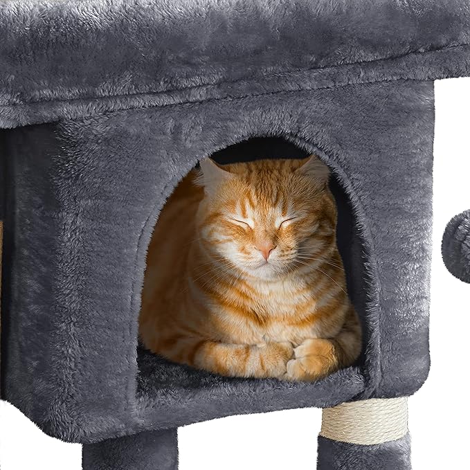 Topeakmart Cat Tree with Extra Large Plush Perch, Soft Cat Condo & Sisal-Covered Scratching Posts for Large Cats, Kittens Cats, 23.5 Inches, Gray