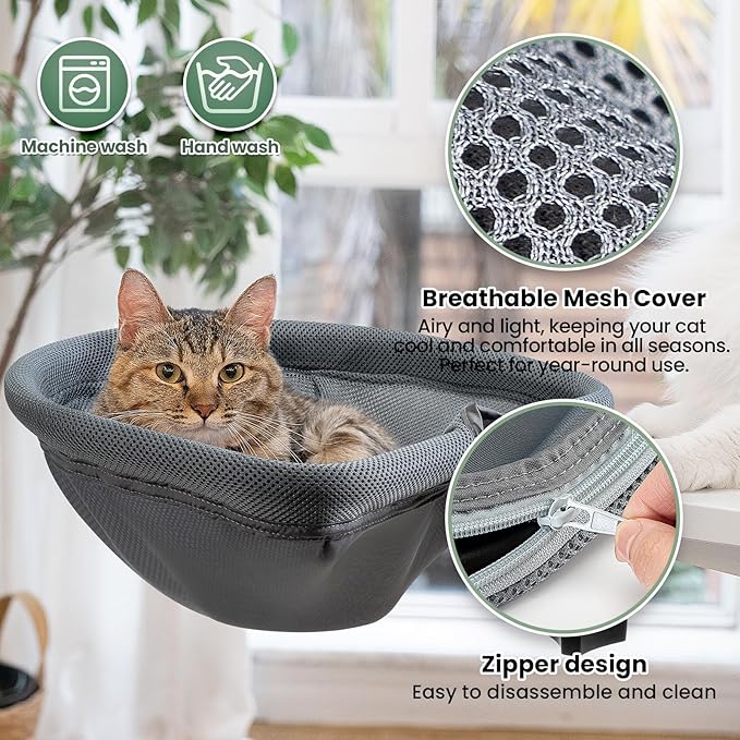 JUNSPOW Cat Desk Bed - One-Click Folding, Sunken Design & Space-Saving Semi-Circular Cat Bed, Mesh Cover Material, Suitable for Various Desktops-Maximum Hold Up to 40lb