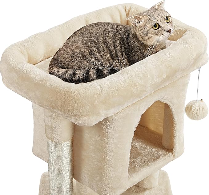 Topeakmart Cat Tree with Extra Large Plush Perch, Soft Cat Condo & Sisal-Covered Scratching Posts for Large Cats, Kittens Cats, 23.5 Inches, Beige