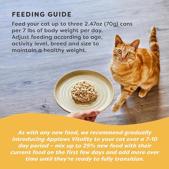 Applaws Vitality Wet Cat Food in Broth, Natural Cat Food with Added Vitamins & Minerals, Grain-Free, Carrageenan Free, Variety Selection in Broth (12 Count, 2.47 oz Cans)