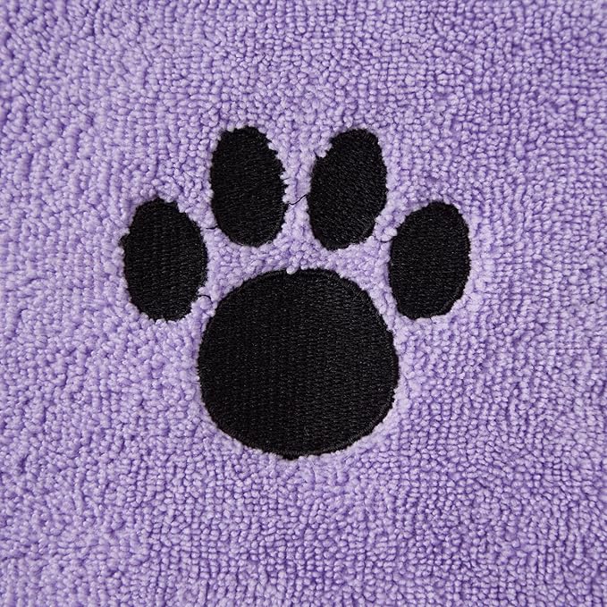 Bone Dry Pet Robe Collection, Embroidered Absorbent Microfiber Bath Robe with Adjustable Closure, for Dogs & Cats, Large, Lavender