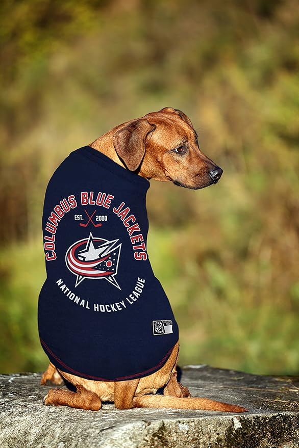 NHL Columbus Blue Jackets Tee Shirt for Dogs & Cats, Medium. - Are You A Hockey Fan? Let Your Pet Be An NHL Fan Too!