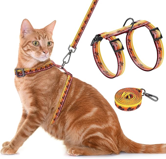 Seyezo Cat Harness and Leash Set, Adjustable Kitten Harness Escape Proof Cats Harness, Soft Lightweight Walking Travel Pet Harness, Cute Kitty Harness Leash Set for Small Medium Cats, Orange