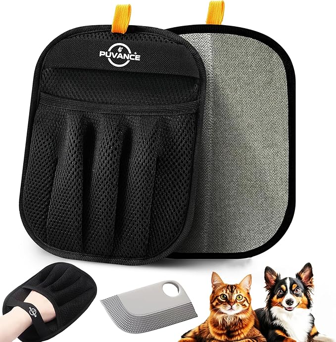 Pet Hair Removal Glove for Cats & Dogs – 2-in-1 Electrostatic 5-Finger Fur & Lint Remover with TPR Scraper, Reusable Magic Brush for Couch, Carpet, Furniture, Clothing & Car Seats