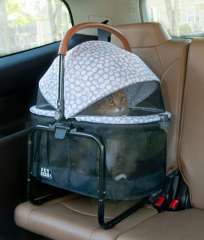 Pet Gear 3-in-1 Travel System, View 360 Stroller Converts to Carrier and Booster Seat with Easy Click N Go Technology, for Small Dogs & Cats, 4 Colors, Cloud Grey- 4 Wheel