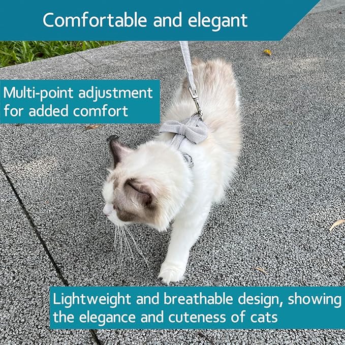 Cat Harness and Leash, Cat Leash and Harness Set Ddzmz Soft Mesh Breathable Adjustable Cat Vest Pets Harnesses for Walking Escape Proof Grey Color S Size for Pets Cats Kitten Puppy Rabbit Ferret(1Pack