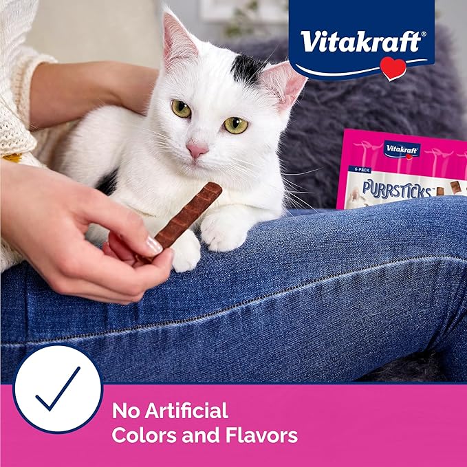 Vitakraft PurrSticks for Cats - Nutritious & Healthy Soft Cat Treats - Gently Oven Roasted Meat Sticks for Cats w/ 70% Meat - Easy-to-Serve Cat Chew Sticks (Chicken, 24 Pack)