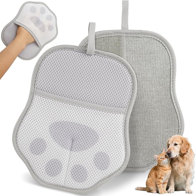 Paw-Shaped Pet Hair Removal Glove – Electrostatic Cat & Dog Hair Remover for Furniture, Clothes, Carpet & Car Seats – Cute Reusable Multi-Surface Lint & Fur Removal Tool (Grey)