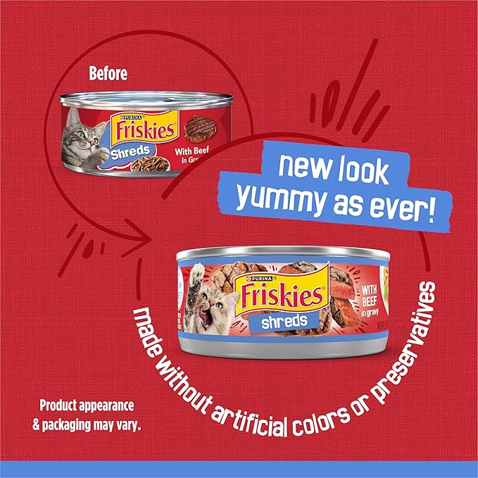 Friskies Purina Shreds with Beef in Gravy Wet Cat Food - 5.5 oz. Cans (Pack of 48)