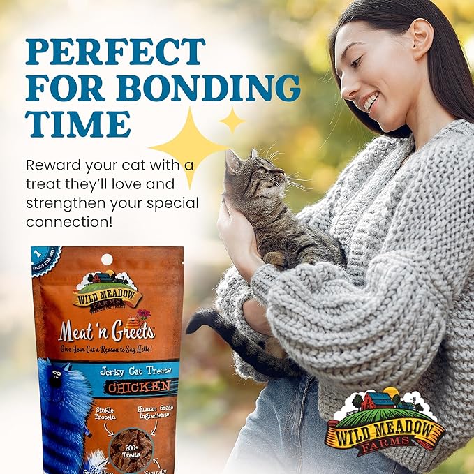 Cat Treats - Meat 'N Greets - Soft Jerky Treats with Meat, Perfect for Training & Rewarding, Snacks for Cats - Chicken Flavor