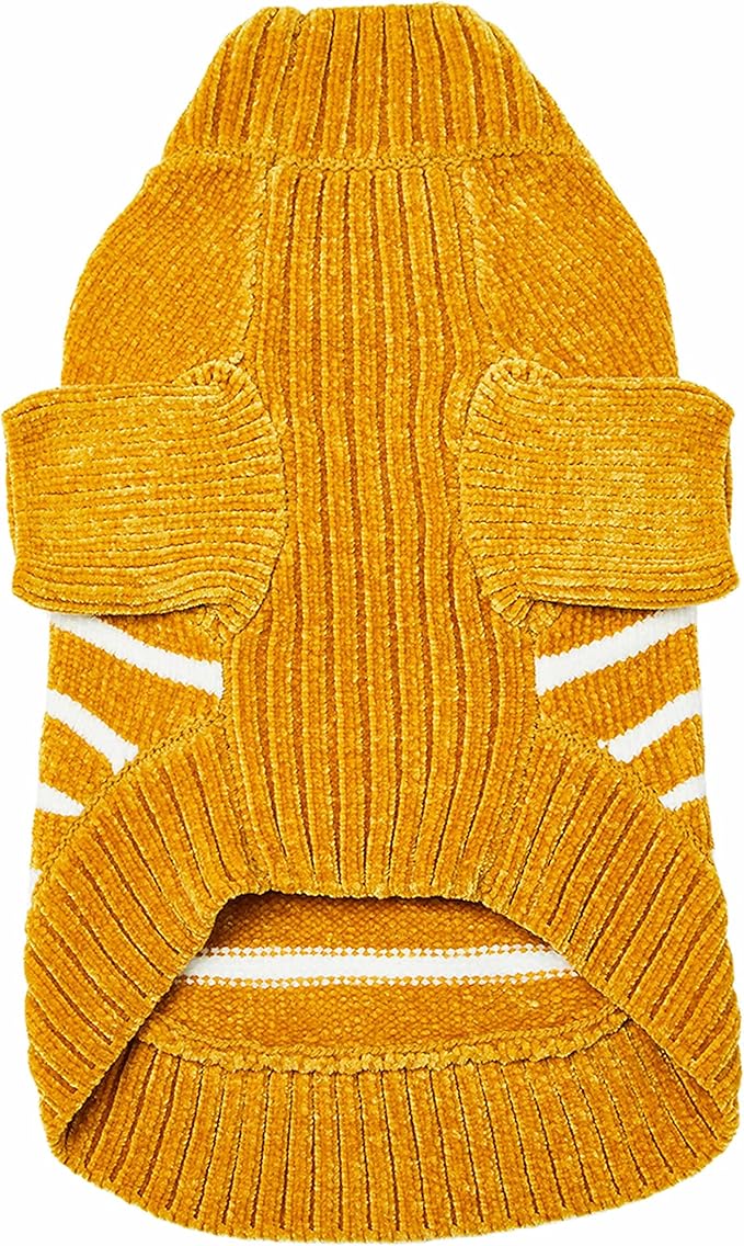 Blueberry Pet Cozy Soft Chenille Classy Striped Dog Sweater in Mustard, Back Length 10", Pack of 1 Clothes for Dogs