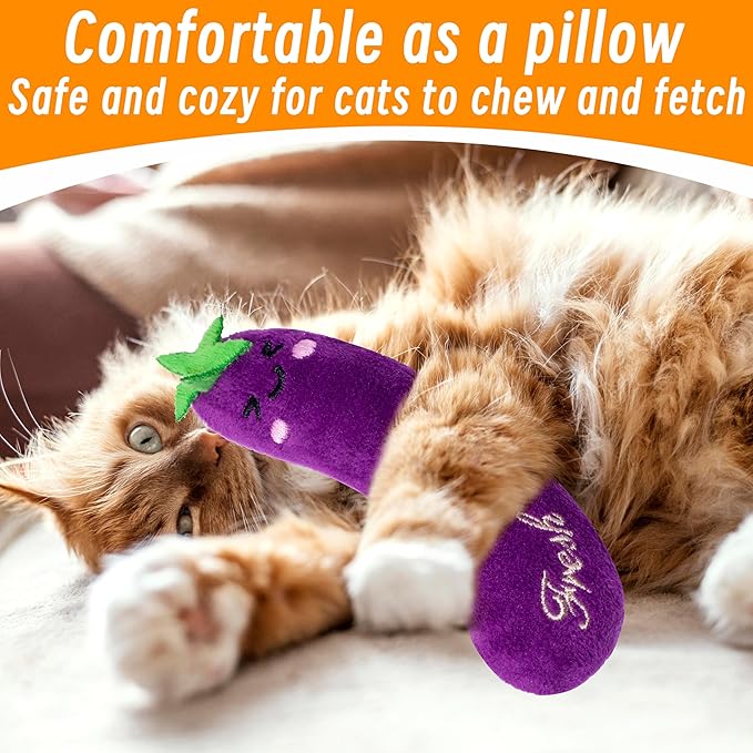 Seyezo Catnip Toys for Indoor Cats, 5 Pack Cat Toys for Cats, Fluffy Catnip Toys for Chewing Playing, Interactive Kitten Toys, Catnip Filled Kitty Chew Teething Toys, Cat Chew Toys, Vegetable,5 pcs