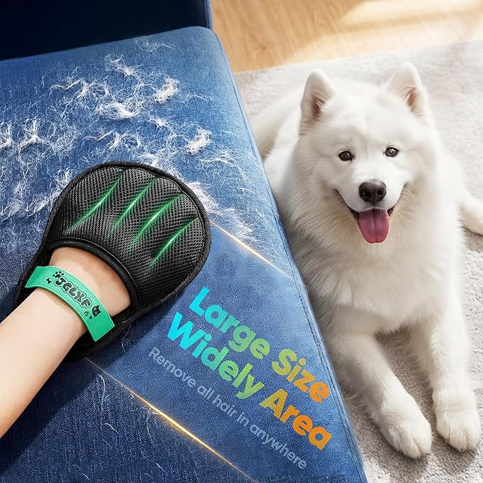 Upgraded Pet Hair Removal Glove for Dogs & Cats, Electrostatic Five-Finger Hair Remover for Furniture, Couch, Carpet, Clothing& Car Seat, 2Pcs Reusable Magic Brush Pet Hair Remover Tool (Black)