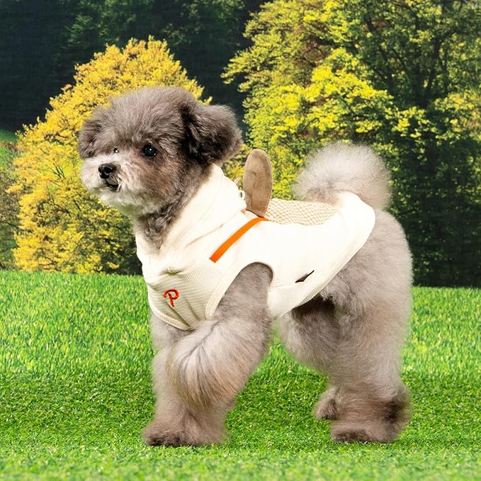 Puppia Lessie Dog Shirt Hooded Trendy Fashionable Cute Dog Apparel for Small and Medium Dogs, Ivory, Large