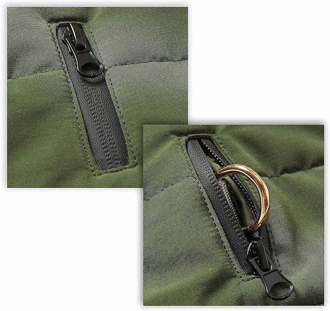 Blueberry Pet Cozy & Comfy Windproof Waterproof Quilted Fall Winter Dog Puffer Jacket in Dark Olive, Back Length 13 3/4", Size 12", Warm Coat for Small Dogs