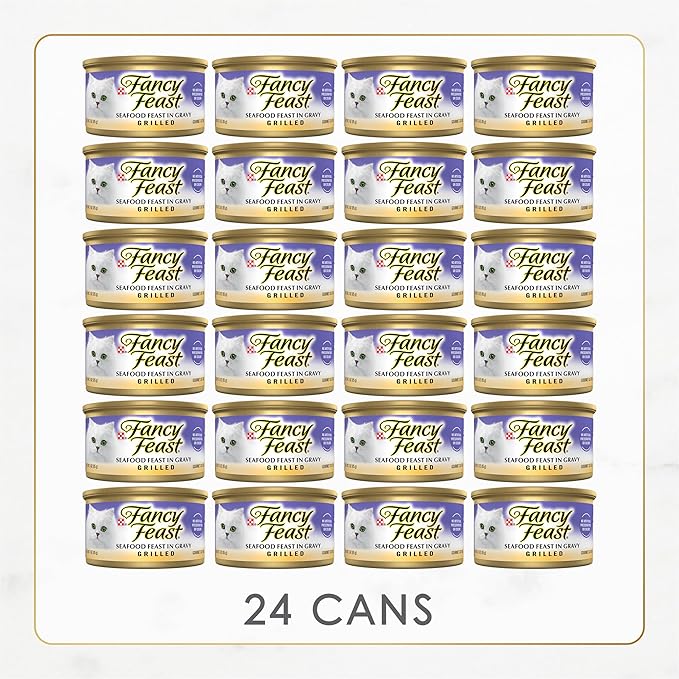 Purina Fancy Feast Grilled Wet Cat Food Seafood Feast in Wet Cat Food Gravy - (Pack of 24) 3 oz. Cans