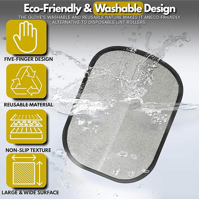 Pet Hair Removal Gloves for Cats & Dogs – 2 Gloves, 2 Hangers & 1 Comb, Double-Sided Reusable Electrostatic Mitts for Couch, Carpet & Car Seat