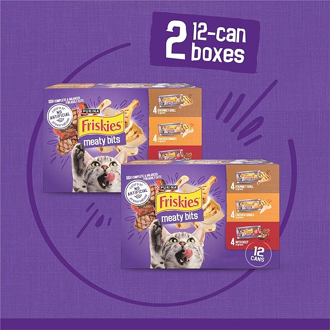 Friskies Purina Gravy Wet Cat Food Variety Pack, Meaty Bits - 5.5 oz. Cans (Packs of 48)