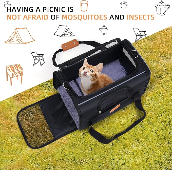 SMOUATOU Cat Carrier, Dog Carrier, Cat Bag Carrier, Cat Travel Carrier, Soft-Sided and Scratch-Proof mesh Cat Bag Pet Carriers, Travel Puppy Carry, Pet Home(Black)