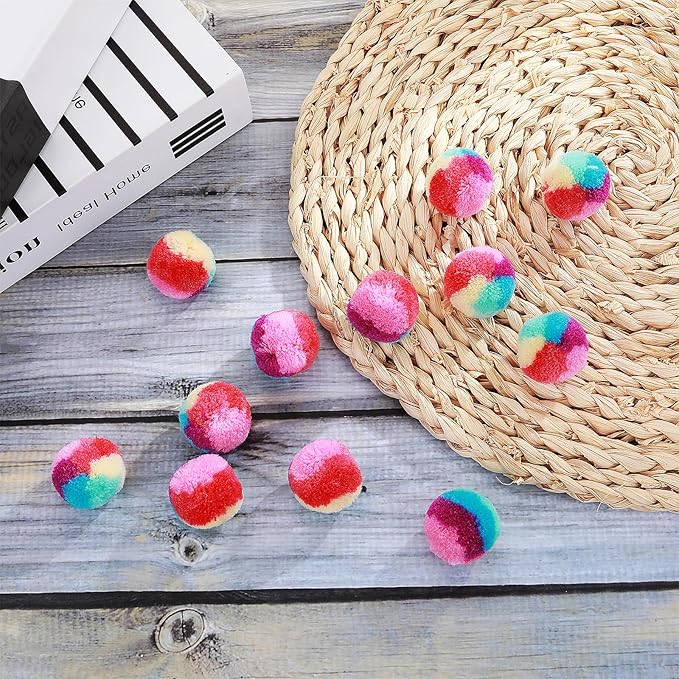 Amaxiu 1.2 in Colorful Cat Pom Pom Ball Toys, 20 Pcs Rainbow Cat Toy Balls Soft Plush Cat Ball Interactive Training Ball for Indoor Cats & Kittens