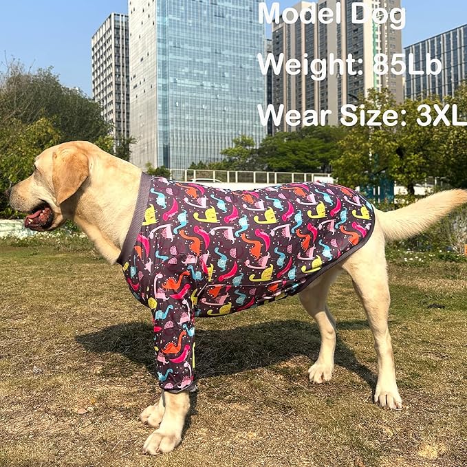 Dog Grey T Shirts with Color Dinosaur Pattern Printed Pet Shirt Softable Pajamas Large Dogs (XL, Grey)