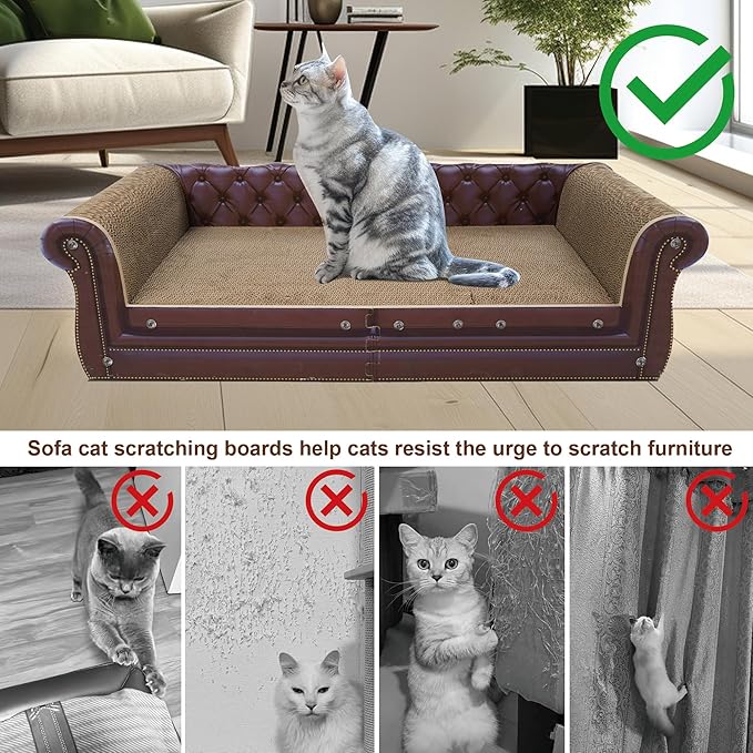 COOZMENT Scratching Sofa, Couch Shaped Thick Scratching Cardboard, Lounge Bed for Indoor Rest&Play, Sofa Scratcher Pad (Brown, 39.4" L X 14" W X 11" H)