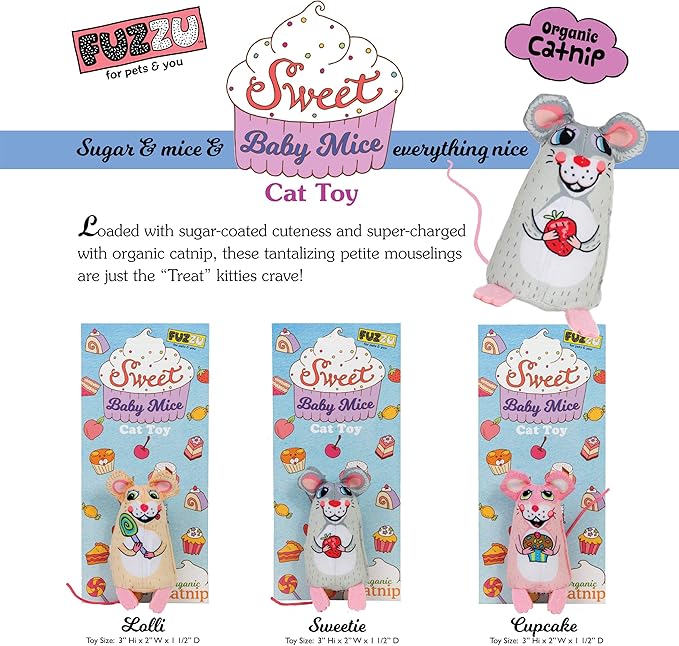 FUZZU Sweet Baby Mice Cat Toy | Cat Toy Catnip | Interactive Cat Toy | Stimulating Cat Toy | Organic Catnip | Pink