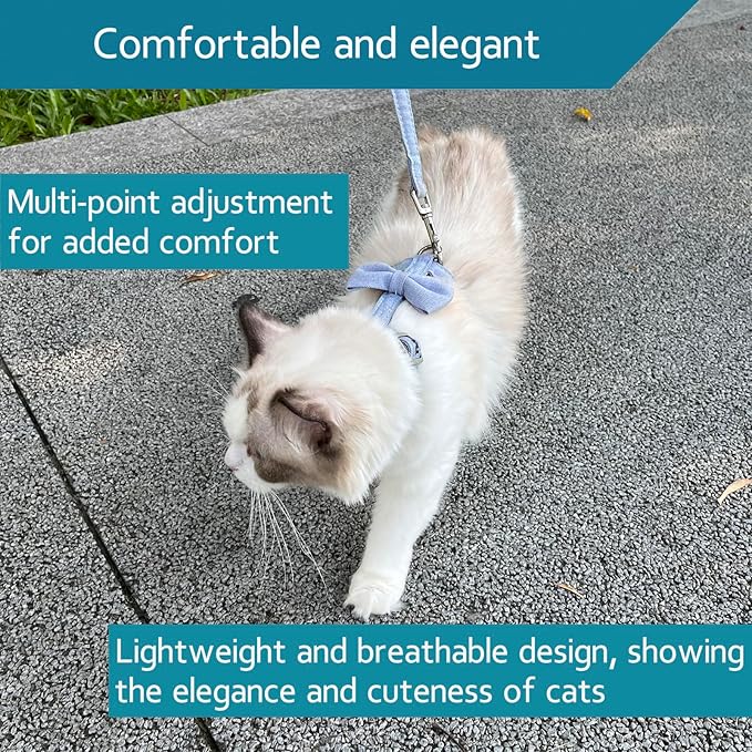 Cat Harness, Cat Vest Harness and Leash Set to Outdoor Walking Ddzmz Escape Proof Soft Mesh Breathable Adjustable Vest Harnesses for Cats Blue Colour S M Size for Pets Cats Kitten Puppy Rabbit Ferret