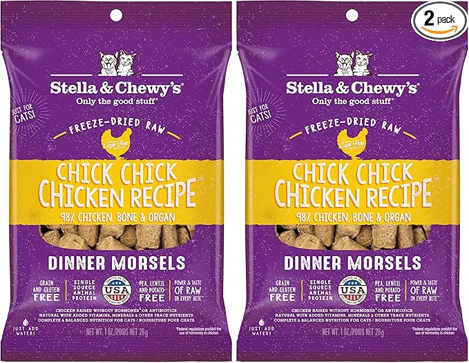 Stella & Chewy's Freeze-Dried Raw Cat Dinner Morsels - Premium Chicken Recipe with 98% Cage-Free Meat & Organs - Natural Grain-Free Cat & Kitten Food - Made in USA - 1 oz (Pack of 2)