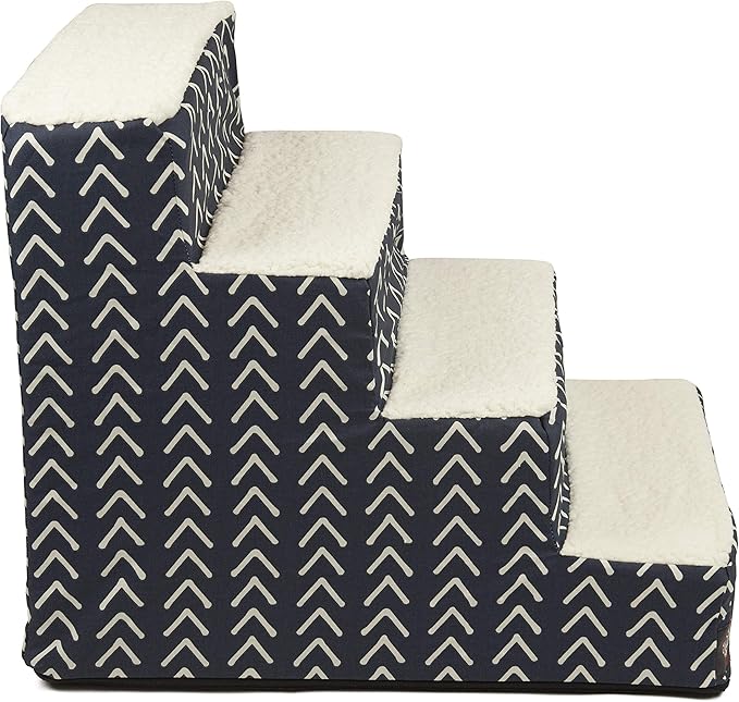 Majestic Pet 4 Step Portable Dog Stairs for Small Dogs to get on Bed Supports 25 lbs or Less – Dog Steps for High Bed with Machine Washable Cover – Pet Stairs for Cats Boho Arrow Navy Blue