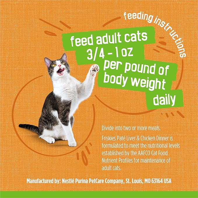 Friskies Purina Wet Cat Food Pate, Liver and Chicken Dinner - 5.5 oz. Cans (Pack of 48)