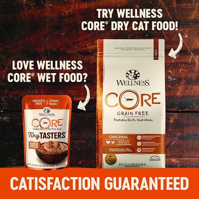 Wellness CORE Tiny Tasters Pate Adult Wet Cat Food, Natural, Protein Rich, Grain Free, Tuna Recipe, 1.75 oz, Pack of 12 Pouches