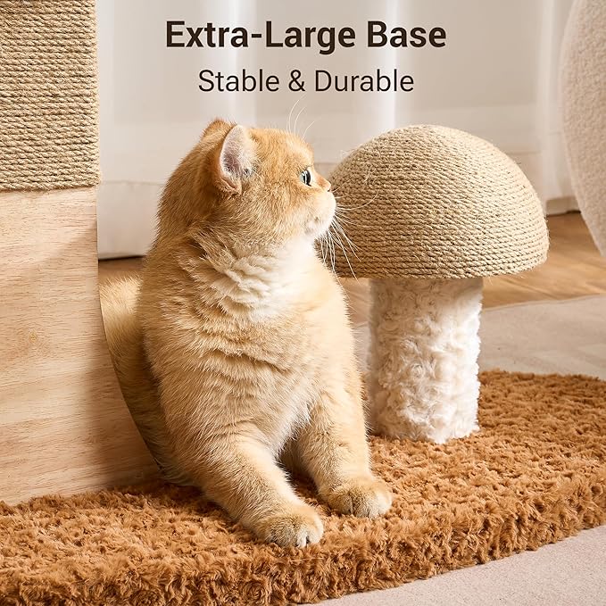 Aesthetic Flower Cat Tree Tower with Scratching Post for Indoor Cats, 30" H Modern Cat Tree with Wood Sculpted Branch, Flower Cat Beds, Mushroom Scratcher & Interactive Squeaky Toy, White