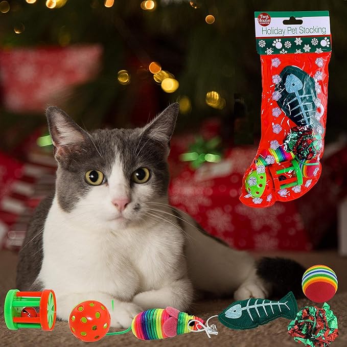 Kole Christmas Cat Stocking, 6 Assorted Toys, Medium Breeds