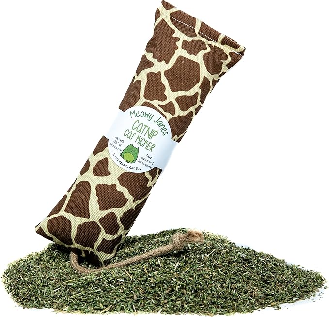 Meowy Janes Tough Canvas Cat Kicker Toy, Stuffed with 100% Catnip (1/4 LB), Original, Super Potent Canadian Catnip! | All Natural Large Size 10" Kitty Kicker (Giraffe)