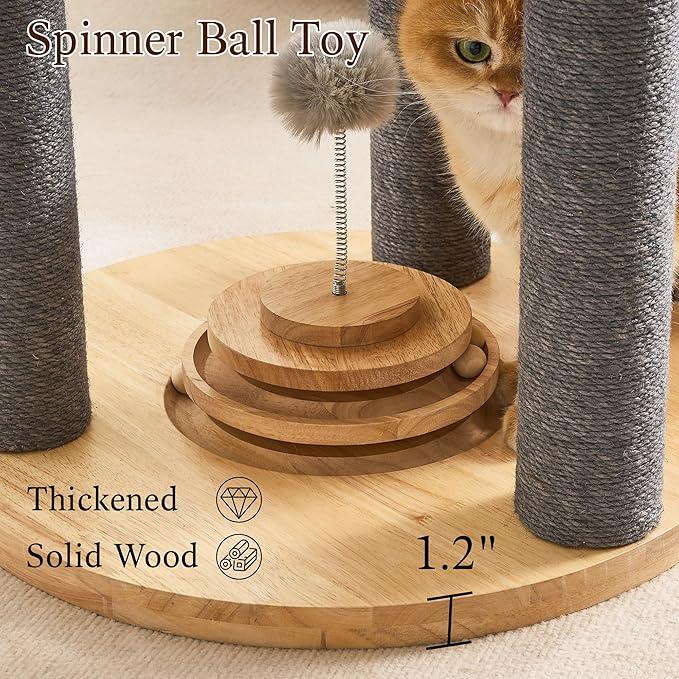 797Audio Wood Modern Cat Tree, 61.5" Cat Tower with Sisal Scratching Posts, Cat Condo, Capsule, Hamnock and Spinner Toy,Solid Wooden Aesthetic Multi-Level Cat Climbing Tree for Adult Indoor Cats-Gray